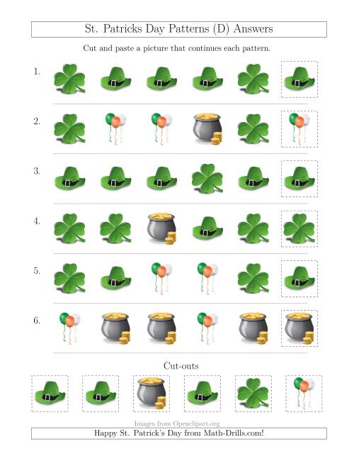 The St. Patrick's Day Picture Patterns with Shape Attribute Only (D) Math Worksheet Page 2