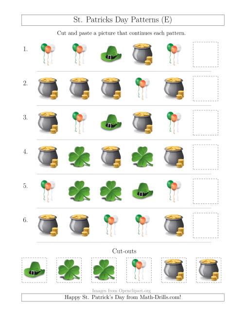 The St. Patrick's Day Picture Patterns with Shape Attribute Only (E) Math Worksheet