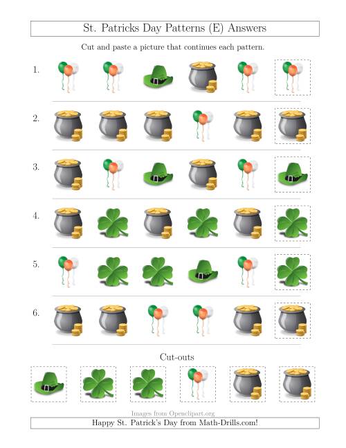 The St. Patrick's Day Picture Patterns with Shape Attribute Only (E) Math Worksheet Page 2