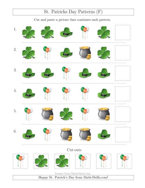 The St. Patrick's Day Picture Patterns with Shape Attribute Only (F) Math Worksheet