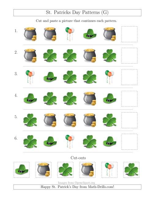 The St. Patrick's Day Picture Patterns with Shape Attribute Only (G) Math Worksheet