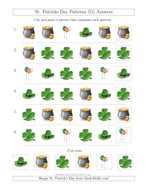 The St. Patrick's Day Picture Patterns with Shape Attribute Only (G) Math Worksheet Page 2