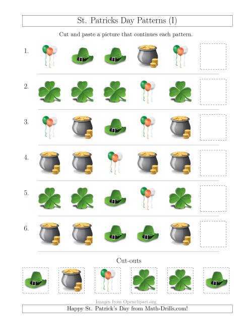 The St. Patrick's Day Picture Patterns with Shape Attribute Only (I) Math Worksheet