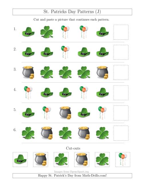 The St. Patrick's Day Picture Patterns with Shape Attribute Only (J) Math Worksheet