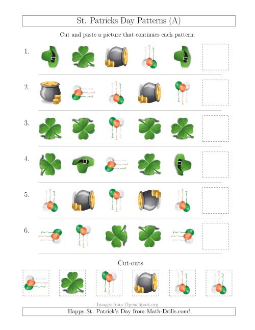 The St. Patrick's Day Picture Patterns with Shape and Rotation Attributes (A) Math Worksheet