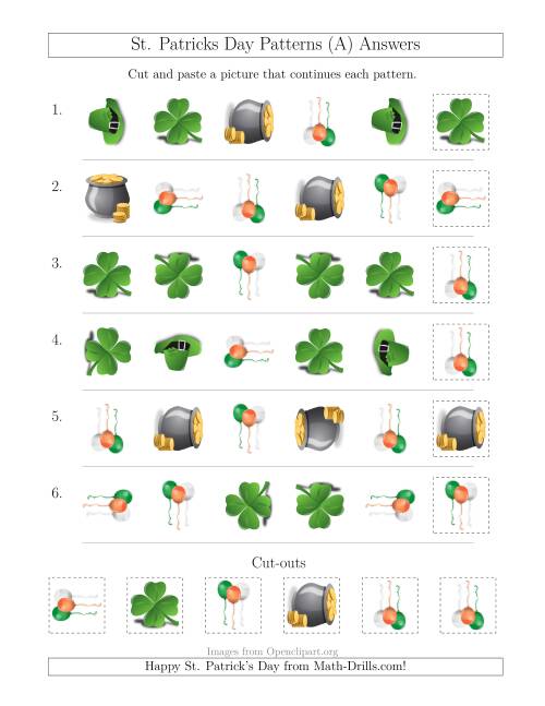 The St. Patrick's Day Picture Patterns with Shape and Rotation Attributes (A) Math Worksheet Page 2
