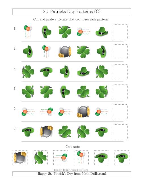 The St. Patrick's Day Picture Patterns with Shape and Rotation Attributes (C) Math Worksheet