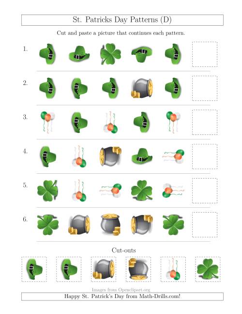 The St. Patrick's Day Picture Patterns with Shape and Rotation Attributes (D) Math Worksheet