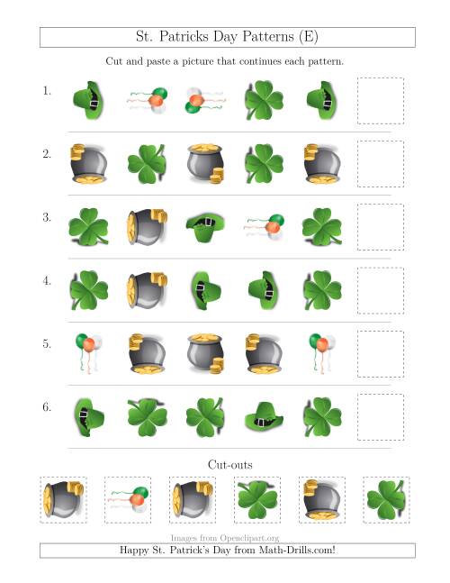 The St. Patrick's Day Picture Patterns with Shape and Rotation Attributes (E) Math Worksheet
