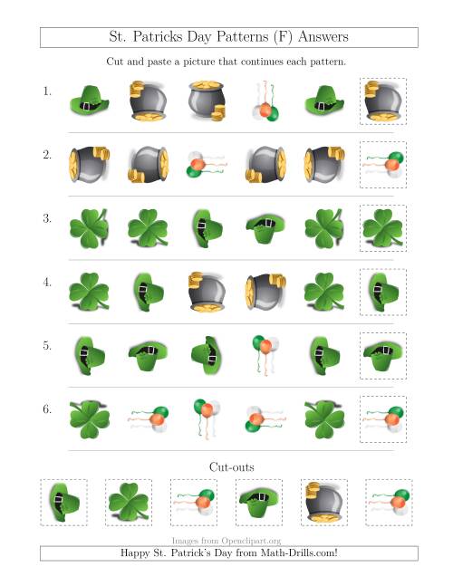 The St. Patrick's Day Picture Patterns with Shape and Rotation Attributes (F) Math Worksheet Page 2