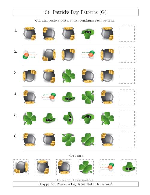 The St. Patrick's Day Picture Patterns with Shape and Rotation Attributes (G) Math Worksheet