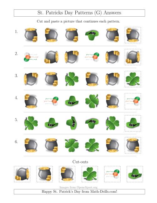 The St. Patrick's Day Picture Patterns with Shape and Rotation Attributes (G) Math Worksheet Page 2