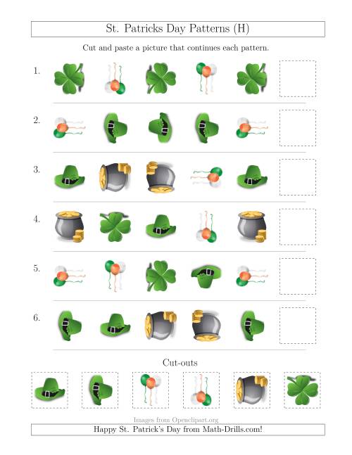 The St. Patrick's Day Picture Patterns with Shape and Rotation Attributes (H) Math Worksheet