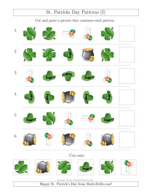 The St. Patrick's Day Picture Patterns with Shape and Rotation Attributes (I) Math Worksheet