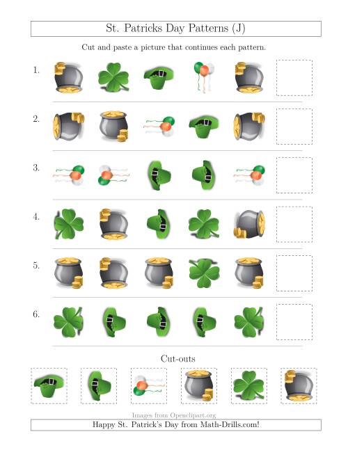 The St. Patrick's Day Picture Patterns with Shape and Rotation Attributes (J) Math Worksheet