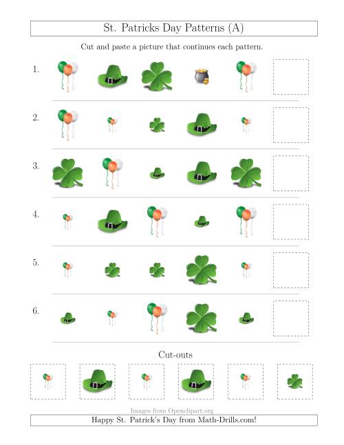 The St. Patrick's Day Picture Patterns with Size and Shape Attributes (A) Math Worksheet