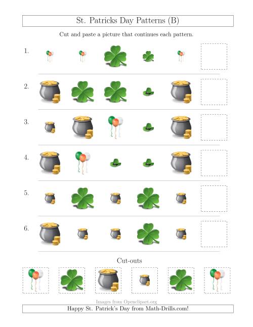The St. Patrick's Day Picture Patterns with Size and Shape Attributes (B) Math Worksheet