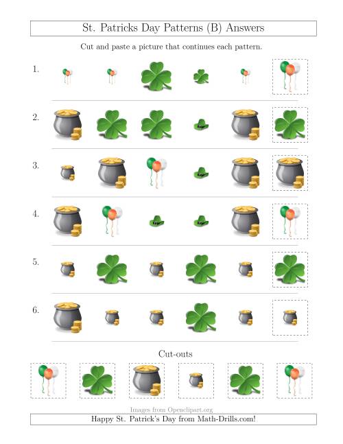 The St. Patrick's Day Picture Patterns with Size and Shape Attributes (B) Math Worksheet Page 2