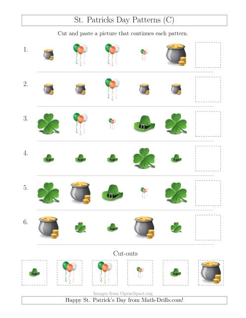 The St. Patrick's Day Picture Patterns with Size and Shape Attributes (C) Math Worksheet