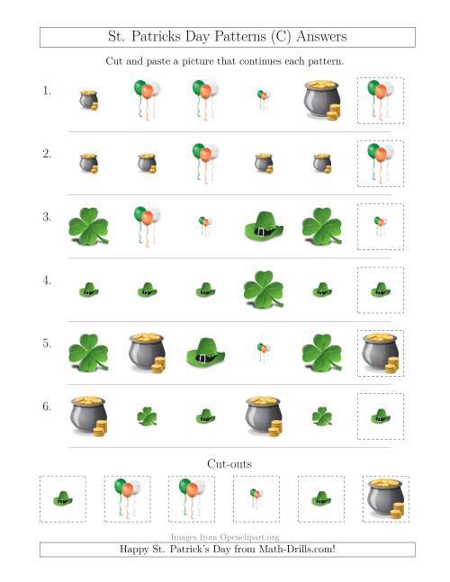 The St. Patrick's Day Picture Patterns with Size and Shape Attributes (C) Math Worksheet Page 2