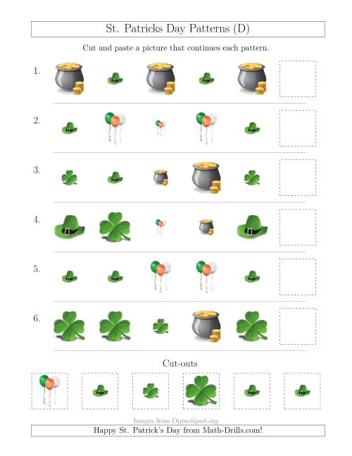 The St. Patrick's Day Picture Patterns with Size and Shape Attributes (D) Math Worksheet