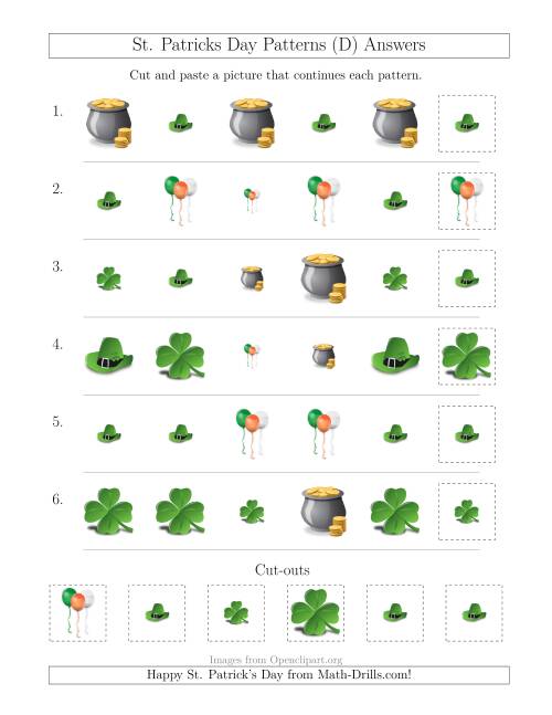 The St. Patrick's Day Picture Patterns with Size and Shape Attributes (D) Math Worksheet Page 2