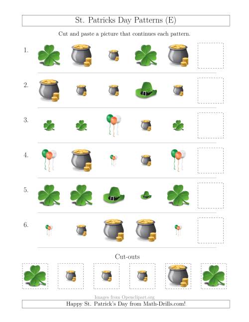 The St. Patrick's Day Picture Patterns with Size and Shape Attributes (E) Math Worksheet
