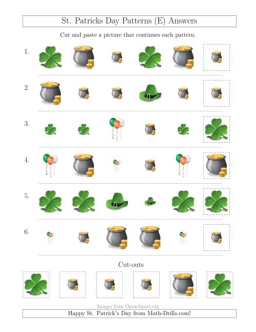 The St. Patrick's Day Picture Patterns with Size and Shape Attributes (E) Math Worksheet Page 2