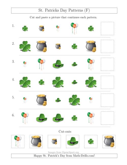 The St. Patrick's Day Picture Patterns with Size and Shape Attributes (F) Math Worksheet