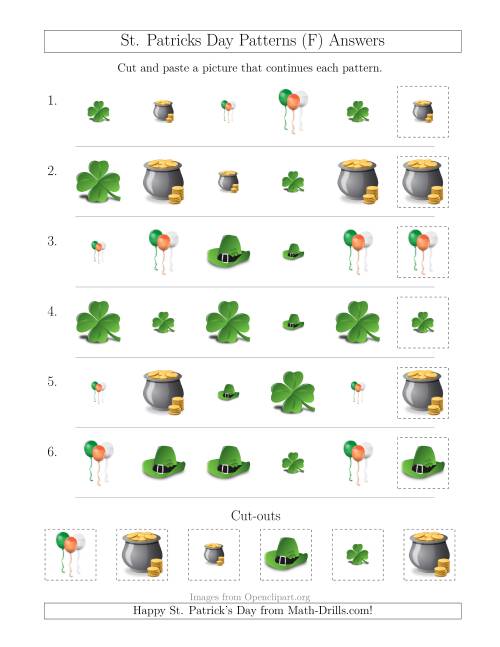 The St. Patrick's Day Picture Patterns with Size and Shape Attributes (F) Math Worksheet Page 2