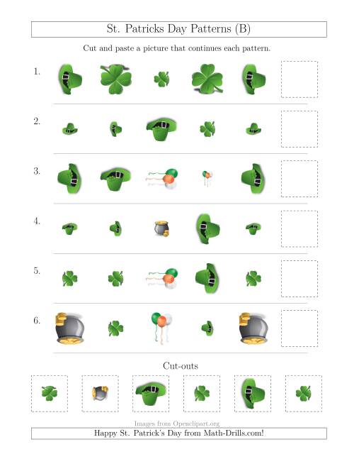 The St. Patrick's Day Picture Patterns with Shape, Size and Rotation Attributes (B) Math Worksheet