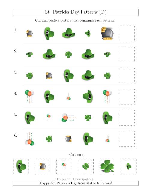 The St. Patrick's Day Picture Patterns with Shape, Size and Rotation Attributes (D) Math Worksheet