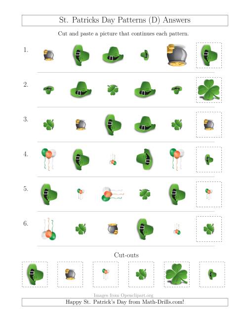 The St. Patrick's Day Picture Patterns with Shape, Size and Rotation Attributes (D) Math Worksheet Page 2