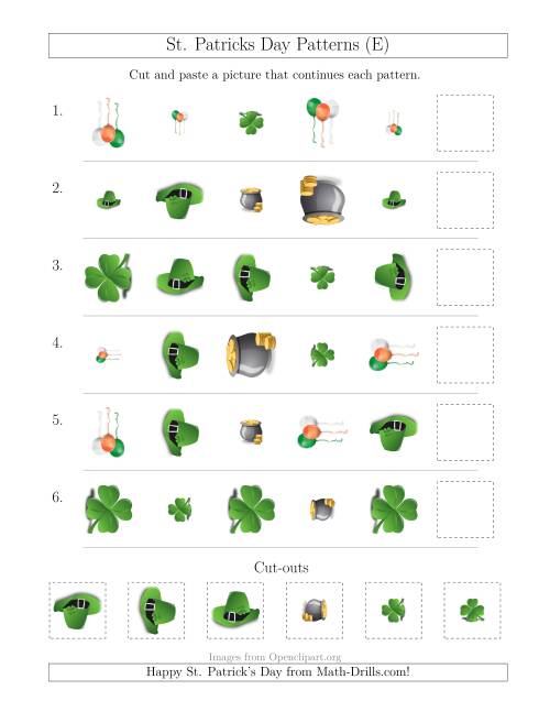 The St. Patrick's Day Picture Patterns with Shape, Size and Rotation Attributes (E) Math Worksheet