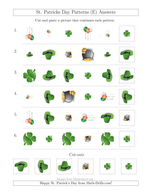 The St. Patrick's Day Picture Patterns with Shape, Size and Rotation Attributes (E) Math Worksheet Page 2