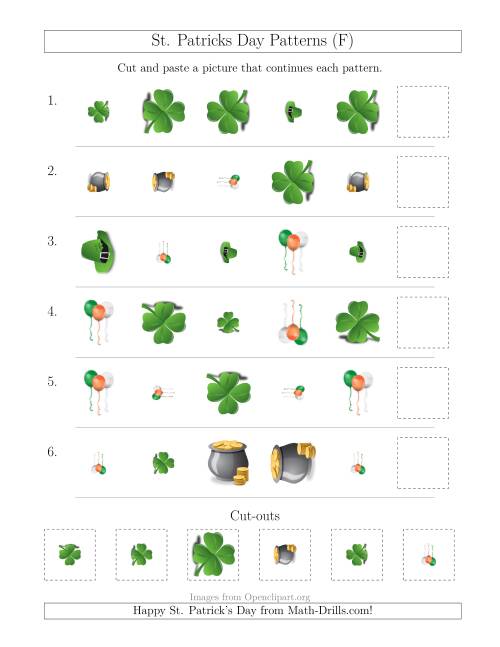 The St. Patrick's Day Picture Patterns with Shape, Size and Rotation Attributes (F) Math Worksheet