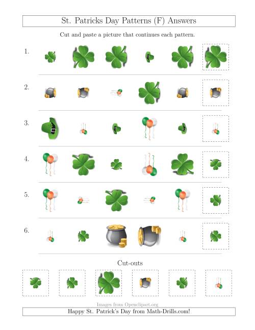 The St. Patrick's Day Picture Patterns with Shape, Size and Rotation Attributes (F) Math Worksheet Page 2