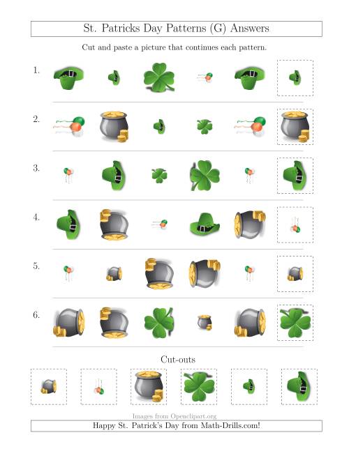 The St. Patrick's Day Picture Patterns with Shape, Size and Rotation Attributes (G) Math Worksheet Page 2
