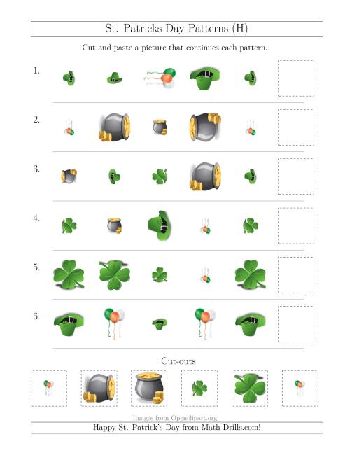 The St. Patrick's Day Picture Patterns with Shape, Size and Rotation Attributes (H) Math Worksheet