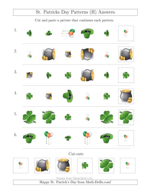 The St. Patrick's Day Picture Patterns with Shape, Size and Rotation Attributes (H) Math Worksheet Page 2