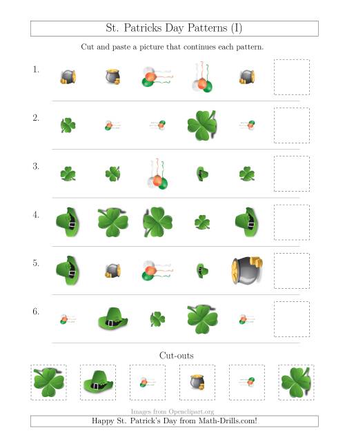 The St. Patrick's Day Picture Patterns with Shape, Size and Rotation Attributes (I) Math Worksheet