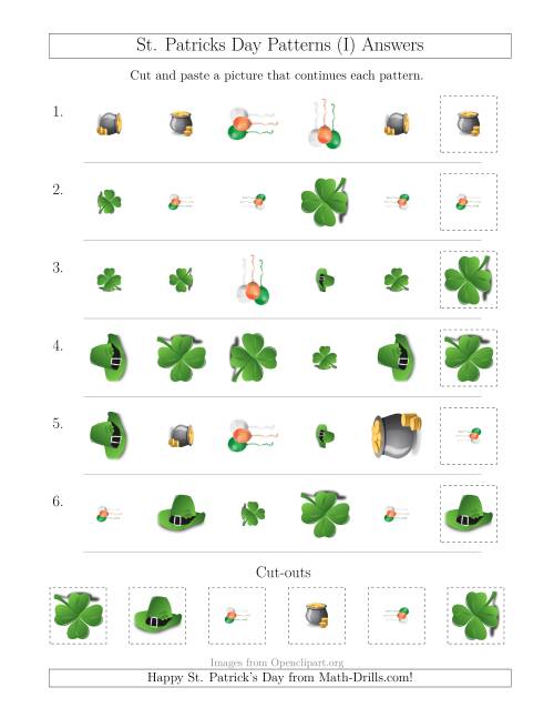 The St. Patrick's Day Picture Patterns with Shape, Size and Rotation Attributes (I) Math Worksheet Page 2
