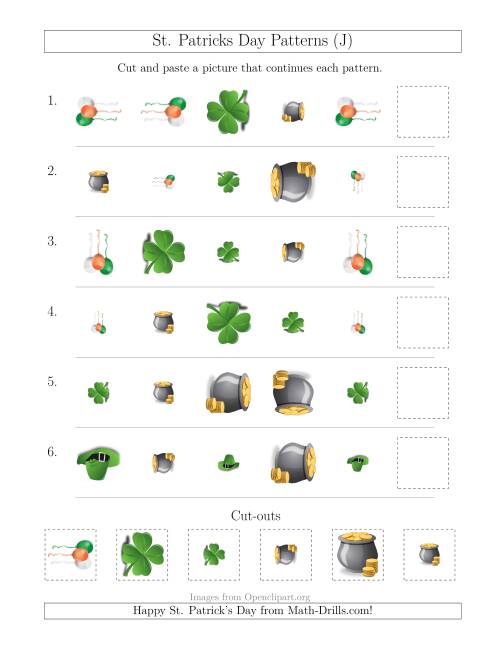 The St. Patrick's Day Picture Patterns with Shape, Size and Rotation Attributes (J) Math Worksheet