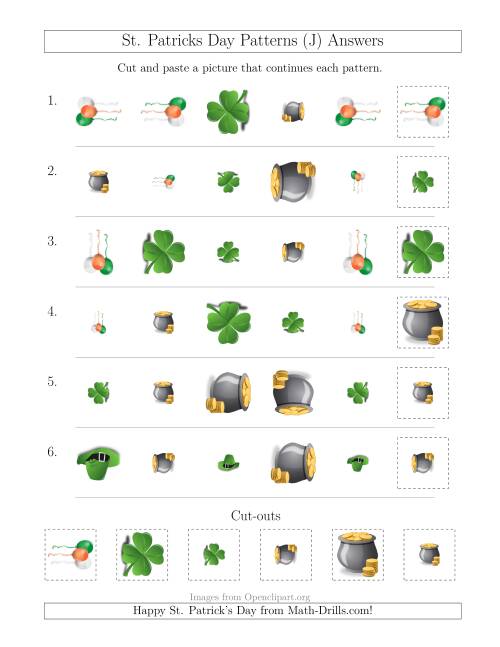 The St. Patrick's Day Picture Patterns with Shape, Size and Rotation Attributes (J) Math Worksheet Page 2