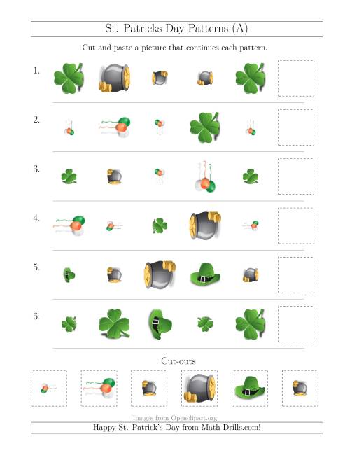 The St. Patrick's Day Picture Patterns with Shape, Size and Rotation Attributes (All) Math Worksheet