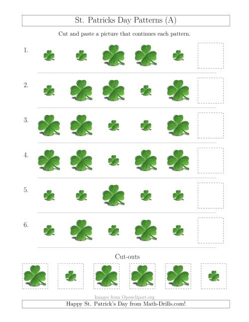 The St. Patrick's Day Picture Patterns with Size Attribute Only (A) Math Worksheet