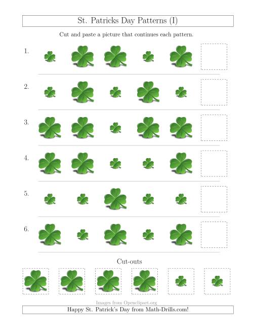 The St. Patrick's Day Picture Patterns with Size Attribute Only (I) Math Worksheet