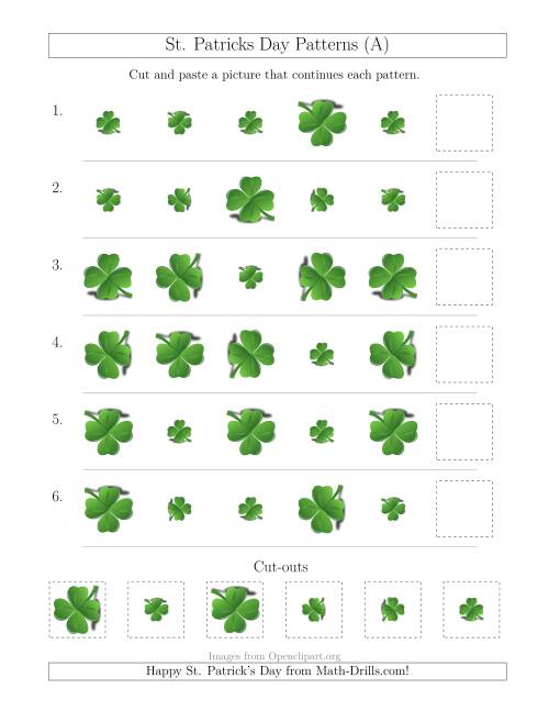 The St. Patrick's Day Picture Patterns with Size and Rotation Attributes (A) Math Worksheet