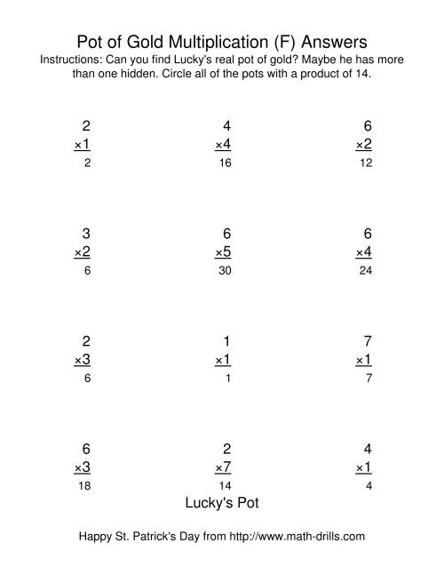 The St. Patrick's Day Multiplication Facts to 49 -- Lucky's Pot of Gold (F) Math Worksheet Page 2