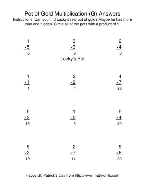 The St. Patrick's Day Multiplication Facts to 49 -- Lucky's Pot of Gold (G) Math Worksheet Page 2